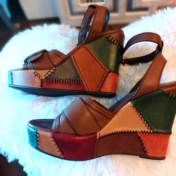 Coach patchwork ankle strap open toe platform shoes gorgeous size 6 - Picture 3 of 7